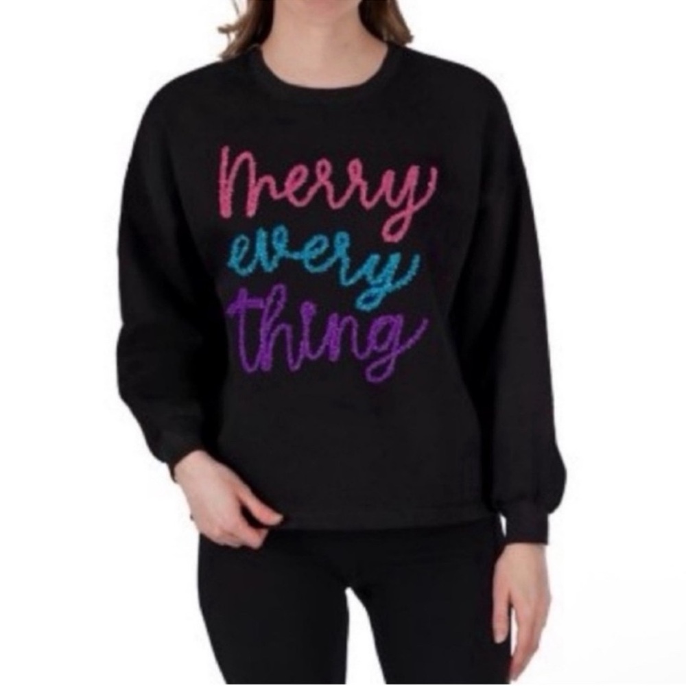 New! Merry Every Thing Black Sparkle Sweatshirt By State Of Mine, X-Large